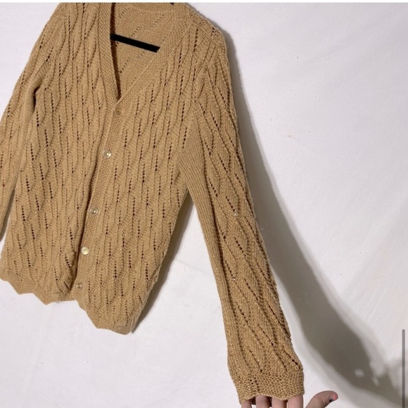 Handmade Tan Knit Button Up Cardigan M - Picture 7 of 10